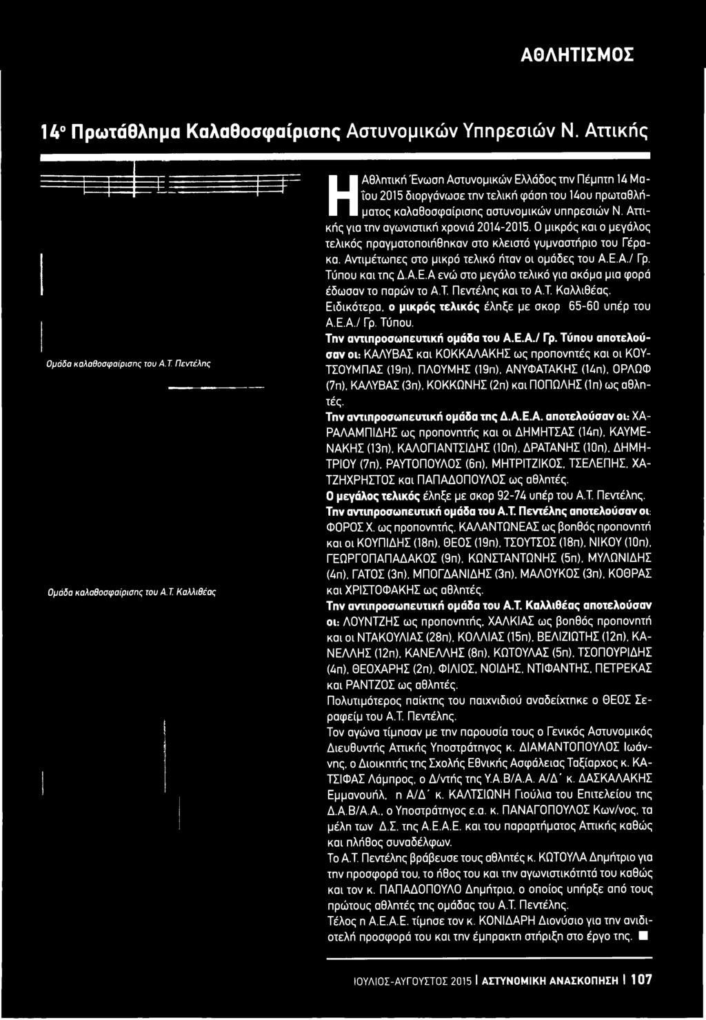 ΚΑΛΥΒΑΣ (3π), ΚΟΚΚΩΝΗΣ (2π) και ΠΟΠΩΛΗΣ (1π) ως αθλητές. Την αντιπροσωπευτική ομάδα της Δ.Α.Ε.Α. αποτελούσαν oi: ΧΑ- ΡΑΛΑΜΠΙΔΗΣ ως προπονητής και οι ΔΗΜΗΤΣΑΣ (ΙΑπ), ΚΑΥΜΕ- ΝΑΚΗΣ (13π).