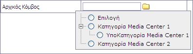 Αρχικός Κόµβος Επιλέγοντας το εικονίδιο εµφανίζεται η δενδρική παρουσίαση των καταχωρηµένων κατηγοριών, όπως παρουσιάζει το Σχήµα 3-2, δίνοντας τη δυνατότητα στον διαχειριστή να επιλέξει από ποια