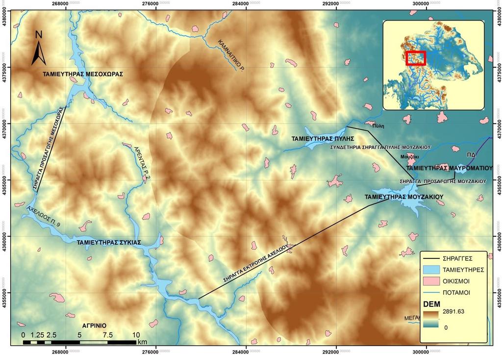 Έργα εκτροπής Λεκάνη απορροής : 644 km 2 Ωφέλιμος Όγκος : 228 hm 3 ΥΗΣ : 160 MW Λεκάνη απορροής : 132 km 2 Ωφέλιμος Όγκος : 46 hm 3 Ωφέλιμος Όγκος : 5 hm 3