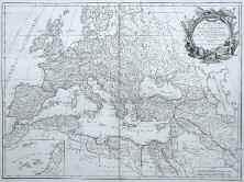 Μερικώς επιχρωματισμένος χαλκόγραφος χάρτης της Ρωμαϊκής αυτοκρατορίας.