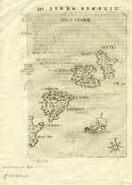 Χαλκόγραφος χάρτης της Βορειοανατολικής Νάξου και της Δονούσας, κείμενο στην πίσω όψη.