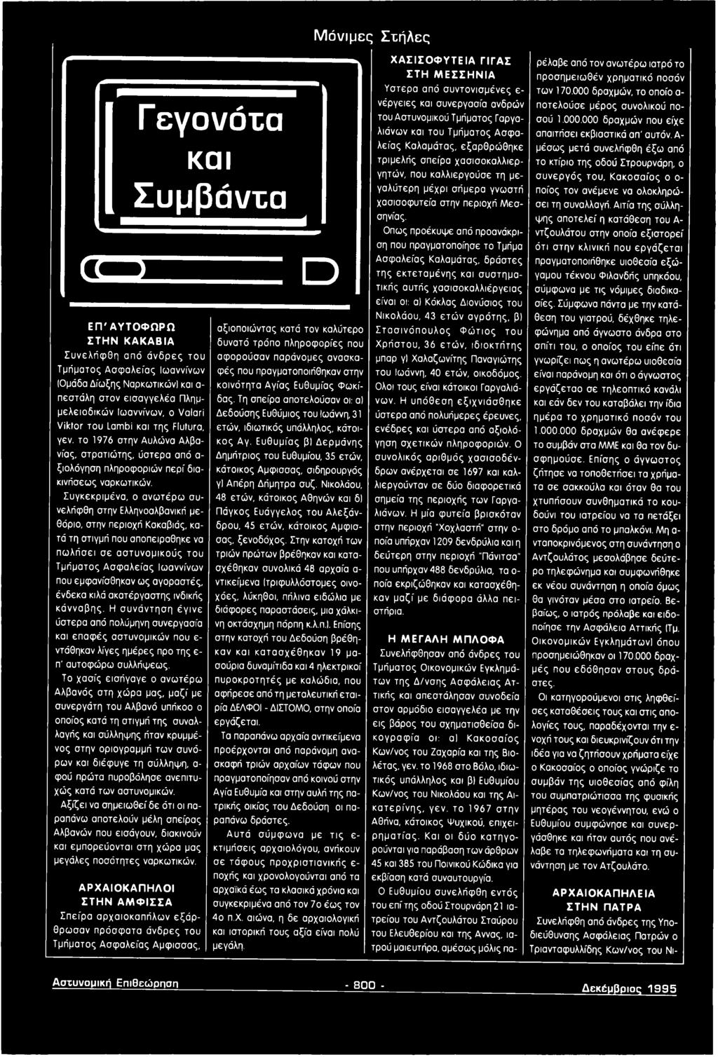 το 1976 στην Αυλώνα Αλβανίας, στρατιώτης, ύστερα από α ξιολόγηση πληροφοριών περί διακινήσεως ναρκωτικών.