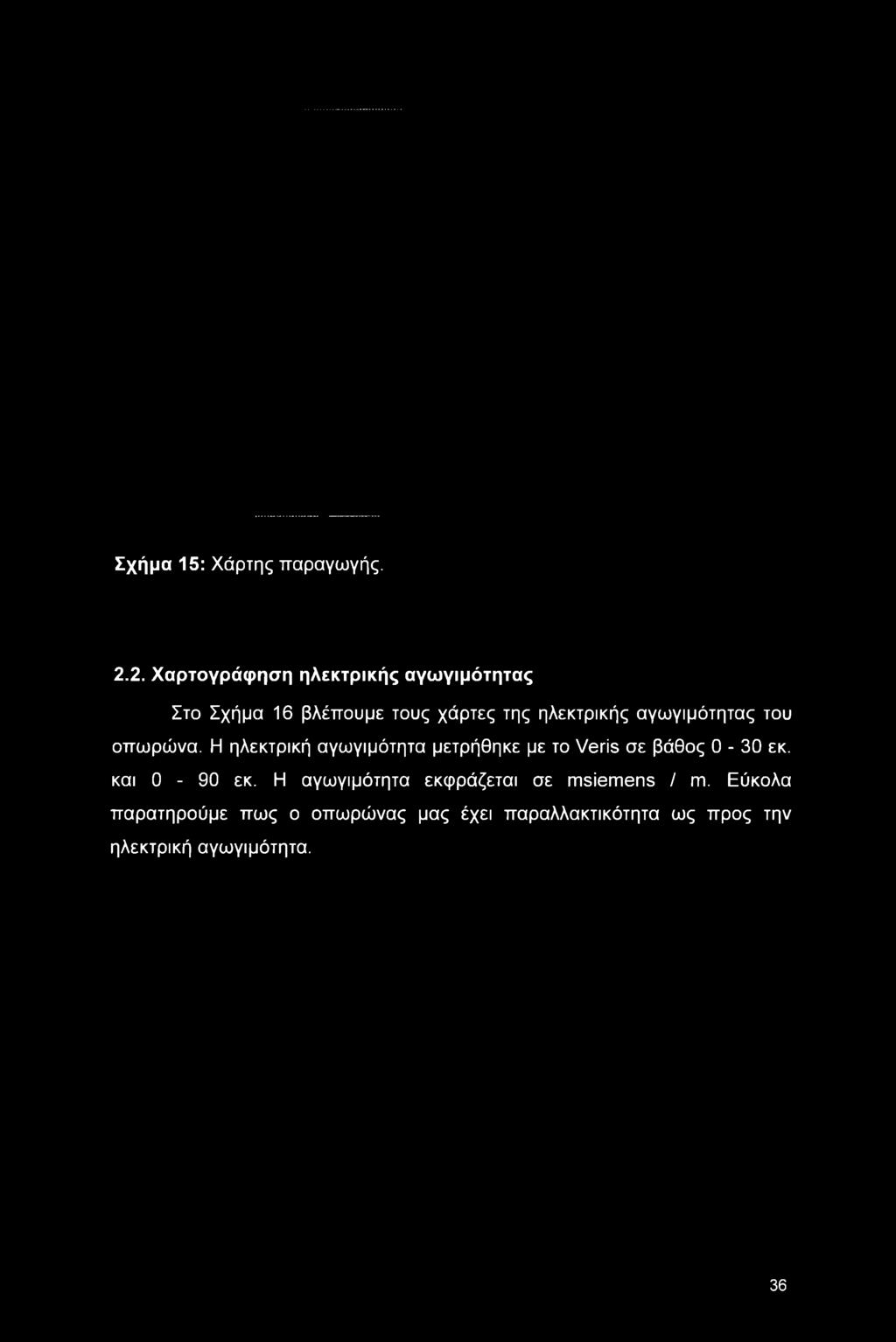 Σχήμα 15: Χάρτης παραγωγής. 2.2. Χαρτογράφηση ηλεκτρικής αγωγιμότητας Στο Σχήμα 16 βλέπουμε τους χάρτες της ηλεκτρικής αγωγιμότητας του οπωρώνα.