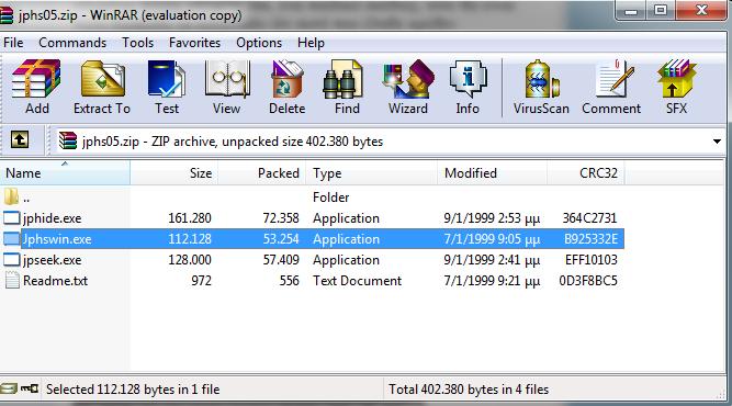 Στεγανογραφία 6.1 jphide-and-jpseek Υπάρχει επίσης και ένα άλλο πρόγραμμα το jphide-and-jpseek που αποτελείται σε εικόνες JPEG. Μπορείτε να κατεβάζετε το πρόγραμμα αυτό http://linux01.gwdg.