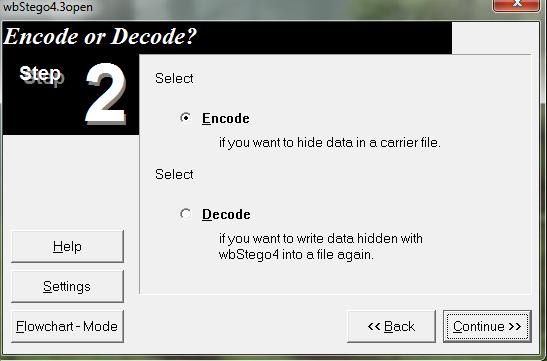 Στεγανογραφία Επιλέξετε encode για να αποκρύψετε ένα αρχείο
