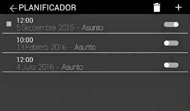 Para añadir una nueva entrada, pulsaremos sobre el símbolo, mostrándose la pantalla de introducción de fecha y hora de activación del recordatorio.