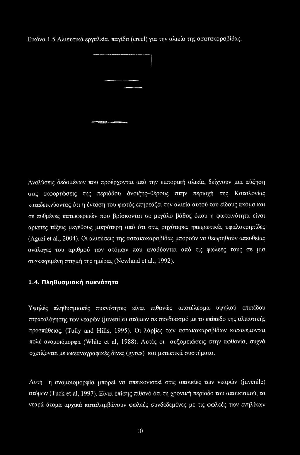 επηρεάζει την αλιεία αυτού του είδους ακόμα και σε πυθμένες κατωφερειών που βρίσκονται σε μεγάλο βάθος όπου η φωτεινότητα είναι αρκετές τάξεις μεγέθους μικρότερη από ότι στις ρηχότερες ηπειρωτικές