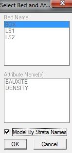Σε αυτή την περίπτωση επειδή δεν υπάρχουν διαφορετικές περιεκτικότητες και πυκνότητες στο βωξίτη θα επιλεχθεί η εντολή Model By Strata Names ώστε το μοντέλο να δημιουργηθεί