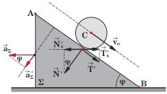 σχέση: -N + mg"# = ma %' -N + mg"# = ma' % (4) διότι η επιτάχυνση a "# του κέντρου C κατά την θεωρούµενη διεύθυνση στο σύ στηµα αναφοράς του εδάφους συµπίπτει µε την αντίστοιχη επιτάχυνση a ' του