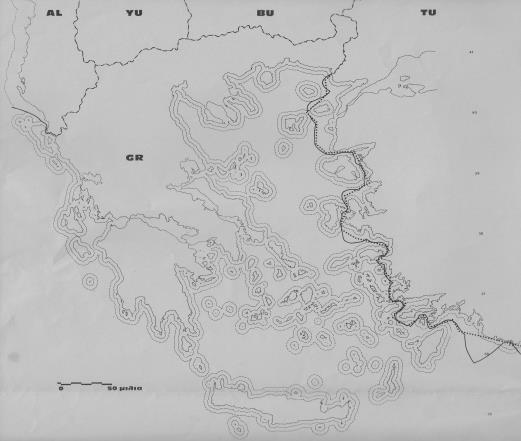 Χάρτης 4 και 5: Η έκταση των χωρικών υδάτων της Ελλάδας με 6 και 12 ναυτικά μίλια αντιστοίχως (Πηγή: ΕΕΑΕ, Δωρής, 1977) Στην Ελλάδα ο ΘΧΣ, με την έννοια που του προσδίδεται σήμερα, δεν έχει ακόμη