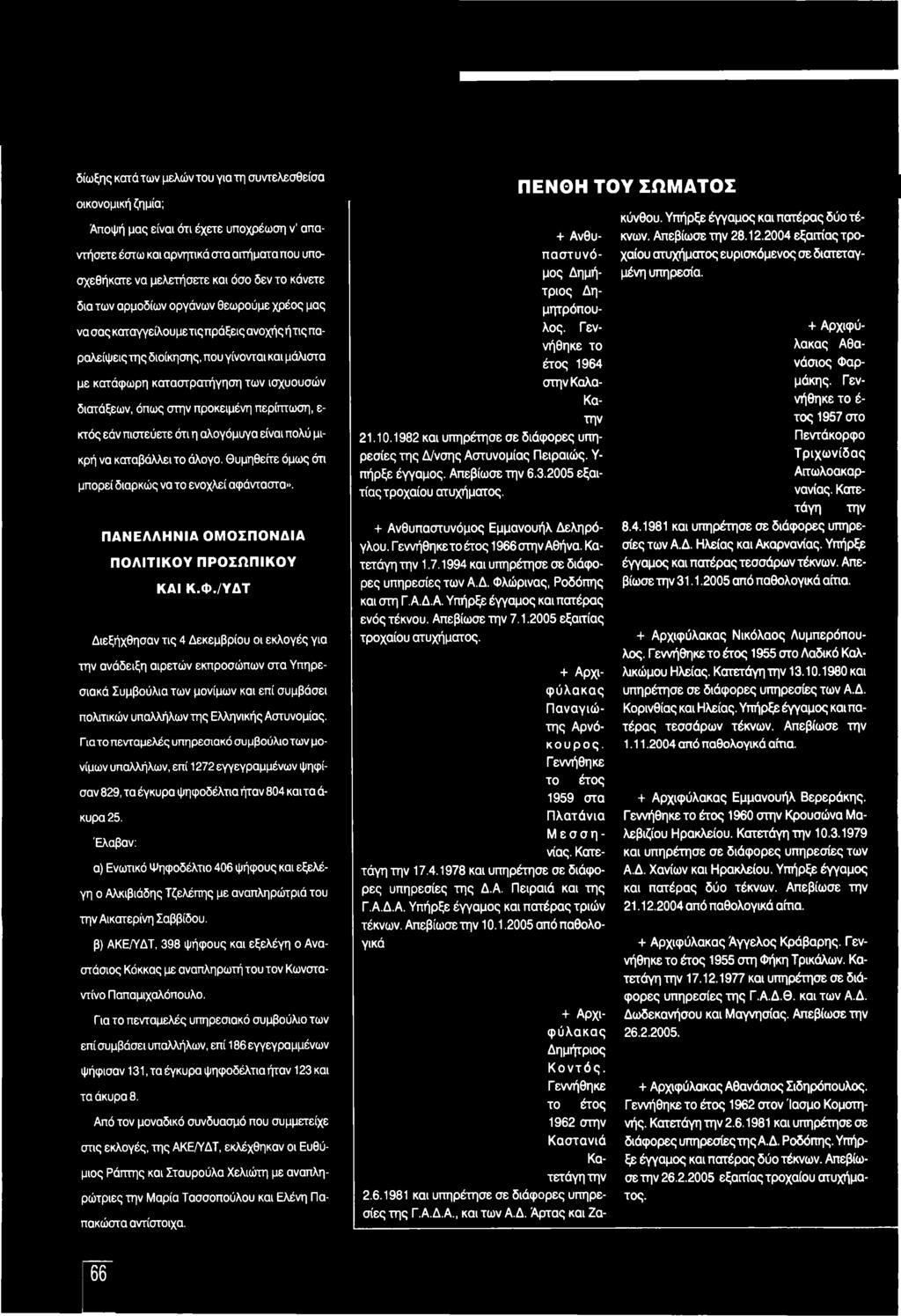 /Υ Δ Τ Διεξήχθησαν τις 4 Δεκεμβρίου οι εκλογές για την ανάδειξη αιρετών εκπροσώπων στα Υπηρεσιακά Συμβούλια των μονίμων και επί συμβάσει πολιτικών υπαλλήλων της Ελληνικής Αστυνομίας.