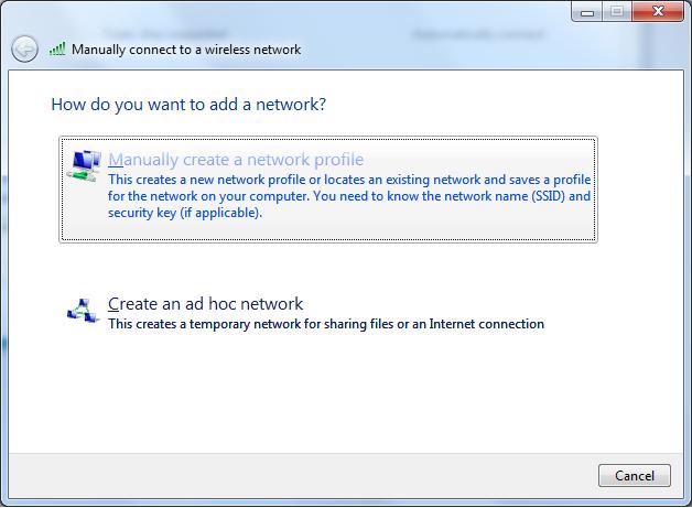 επιλέξετε Manually create a network profile: E:\savvasn\My