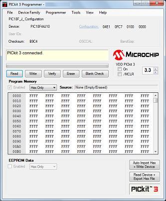 Λογισμικό του PICKIT 3 Programmer: Είναι το πρόγραμμα που υποστηρίζει τη συσκευή του προγραμματιστή, Η ανίχνευση του μικροελεγκτή και της συσκευής γίνεται αυτόματα.