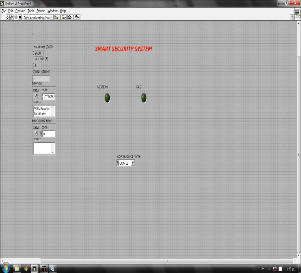 goto $-1 movwf TXREG return 5.3: Το Front panel του Labview Η εμπρόσθια επιφάνεια είναι η γραφική διασύνδεση του χρήστη με το VI. Όπως φαίνεται και στην εικόνα 5.3.1, αριστερά στο πεδίο αριθμού SERIAL STRING εμφανίζεται ο χαρακτήρας που λαμβάνεται μέσω σειριακής θύρας από το πρόγραμμα μας.