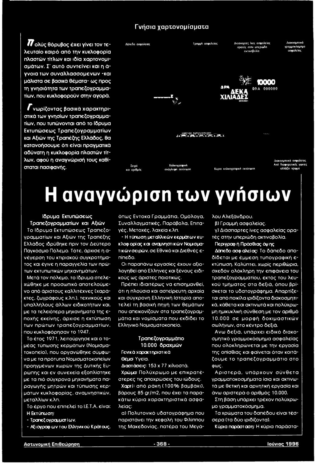Γ νωρίζοντας βασικά χαρακτηριστικά των γνησίων τραπεζογραμματίων, που τυπώνονται από το Ιδρυμα Εκτυπώσεως Τραπεζογραμματίων και Αξιών της Τραπέζης Ελλάδος, θα κατανοήσουμε ότι είναι πραγματικά