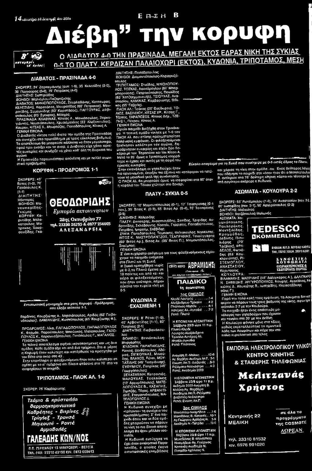 , Μανιόποαλος, ΖαρκογιάννηςΓ Νουσιόπσυλος, Χρυσόμαλλος (23' Αλεξοπουλος). Κουρου,'ΚΙΤΣΑΣ X.