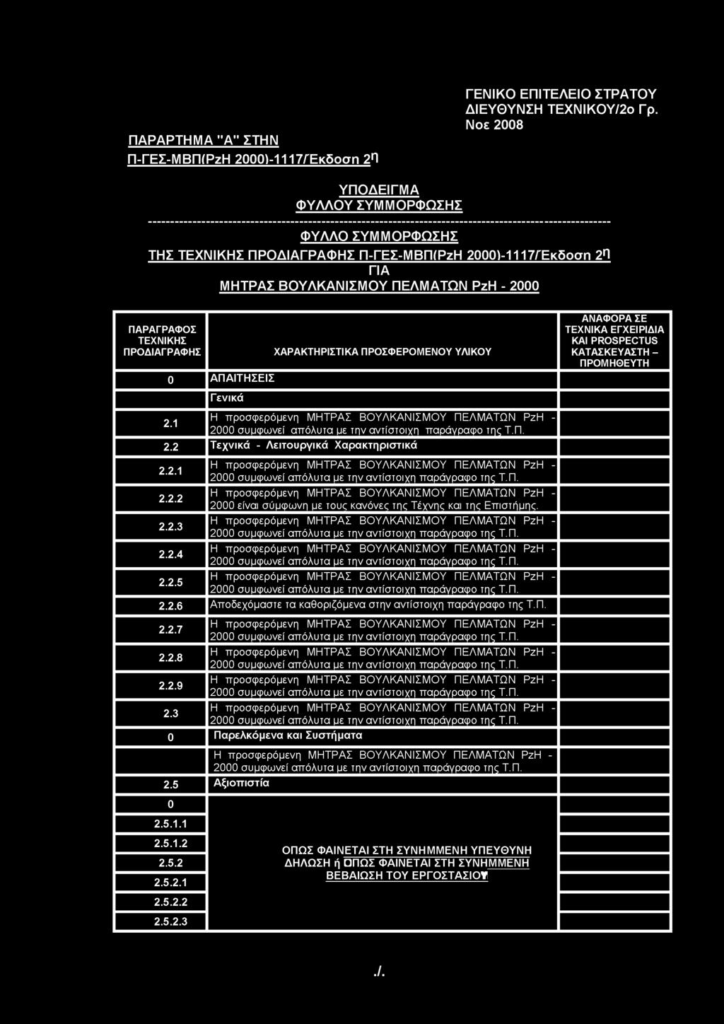 ΠΑΡΑΡΤΗΜ Α "Α "Σ Τ Η Ν Π -Γ Ε Σ -Μ ΒΠ(ΡζΗ 2000)-1117/Έ κ δ ο σ η 2η ΓΕ Ν ΙΚ Ο ΕΠ ΙΤΕΛ ΕΙΟ Σ Τ Ρ Α Τ Ο Υ Δ ΙΕΥΘ ΥΝ ΣΗ ΤΕΧΝ ΙΚΟ Υ/2ο Γρ.