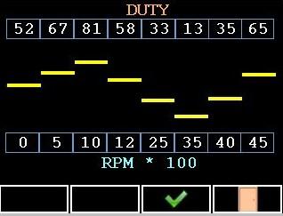 10)RPM preset 1 Βήματα για την προεπιλογή 1, ποσοστού λειτουργίας σε κάθε επίπεδο στροφών, RPM. 1. Πιέστε το πλήκτρο ρυθμίσεων, πάνω δεξία στην οθόνη (εικονίδιο εργαλεία). 2.