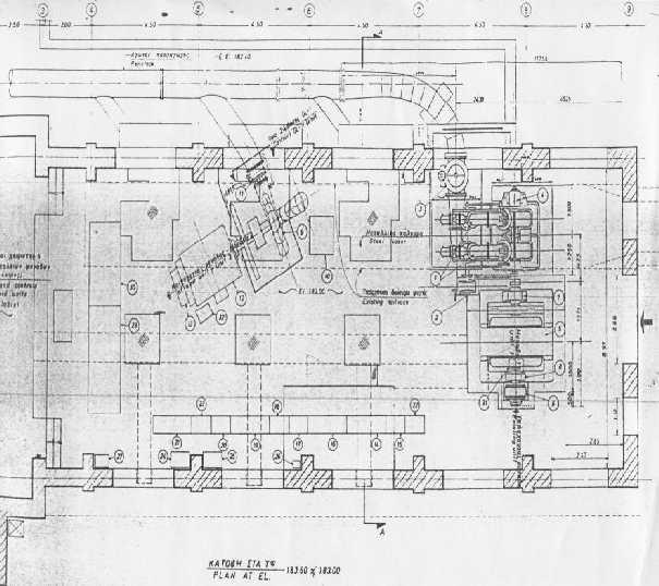 Εικόνα 15: Σχέδιο κατόψεως του χώρου εγκατάστασης των υδροστροβίλων Francis και Pelton