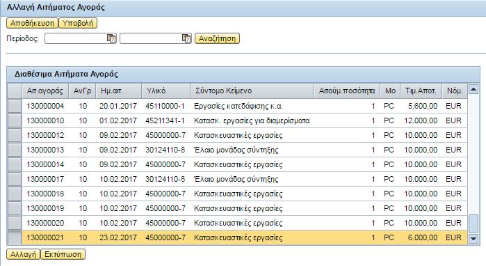 Αλλαγή Πατήστε το κουμπί αναζήτηση για να φέρετε αποτελέσματα.