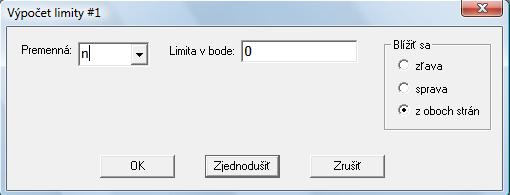 Ak vektorovú funkciu vector([n,a(n)], n, ZH, KH, k) zadáme a súčasne zjednodušíme tlačidlom zadať a zjednodušiť resp. aproximujeme pomocou, výsledkom je matica s dvoma stĺpcami a n riadkami.