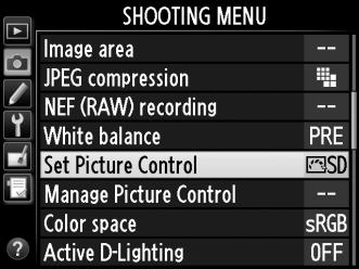 2 Επιλέξτε ένα Picture Control. Επισημάνετε το επιθυμητό Picture Control και πατήστε J.