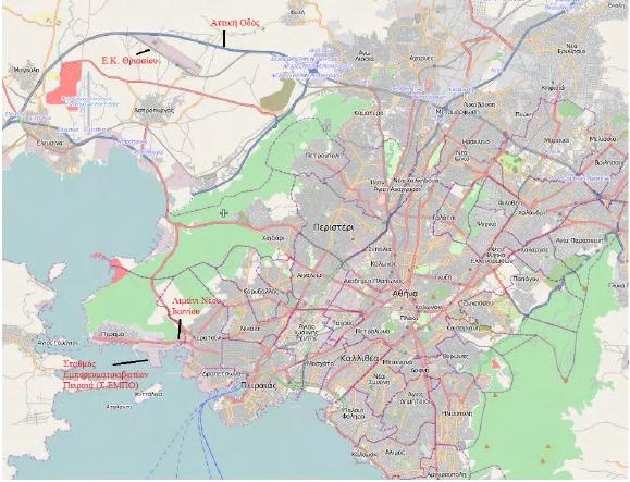 Κεφάλαιο 4 Εικόνα 4.7: Το λιµάνι του Νέου Ικονίου σε σχέση µε την περιοχή του ΕΚ στο Θριάσιο 4.