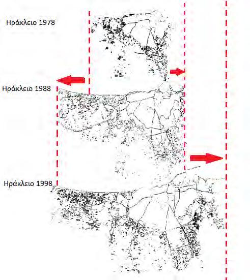 Εικόνα 3.2. Αστική εξάπλωση του Ηρακλείου ανά δεκαετίες Πηγή: Κριτσωταλάκη, 2013 (σσ.