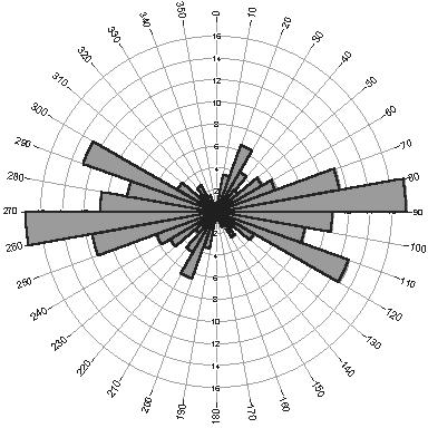 3-74: Frequency and density rose diagrams of the 4 th class streams of the Itamos 