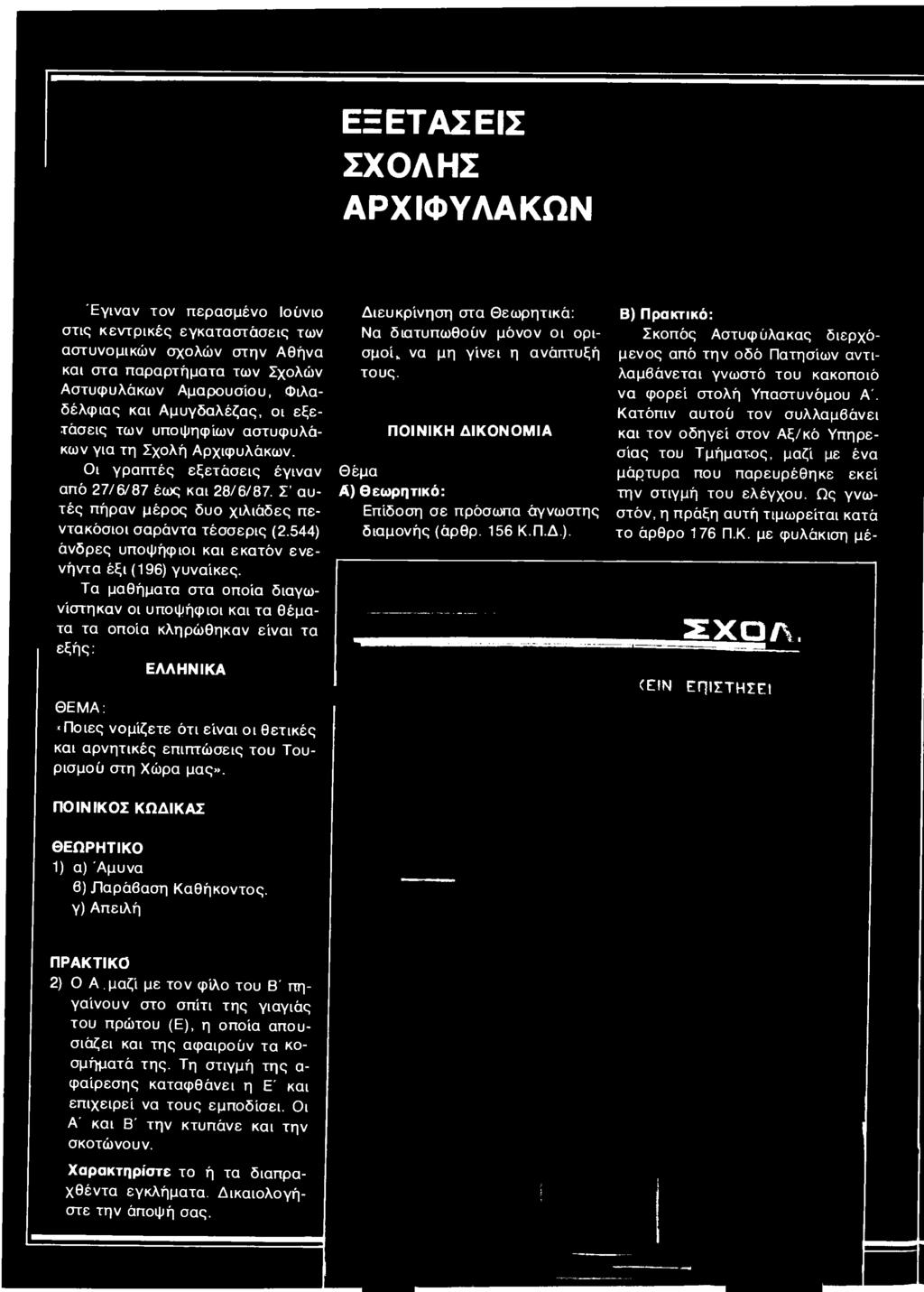 μας». ΠΟΙΝΙΚΟΣ ΚΩΔΙΚΑΣ Διευκρίνηση στα Θεωρητικά: Να διατυπωθούν μόνον οι ορισμοί,. να μη γίνει η ανάπτυξή τους. ΠΟΙΝΙΚΗ ΔΙΚΟΝΟΜΙΑ Θέμα Α) θεωρητικό: Επίδοση σε πρόσωπα άγνωστης διαμονής (άρθρ. 156 Κ.