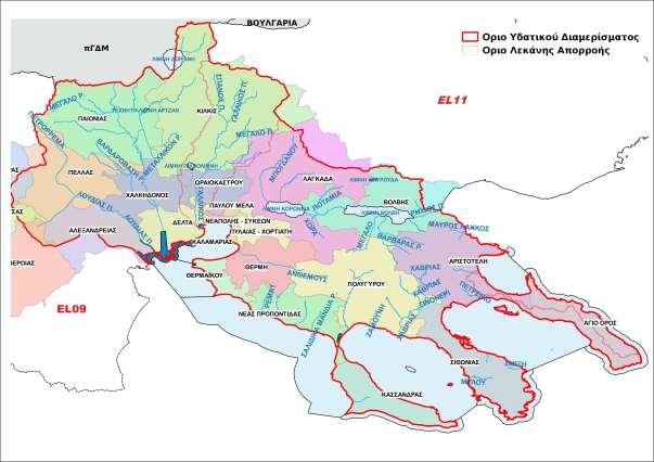 Χάρτης 5: Διοικητική Διαίρεση ΥΔ EL10 σε επίπεδο Δήμων Πίνακας 3-1: Διοικητική Υπαγωγή ΥΔ EL10 Διοικητική Διαίρεση % Έκτασης ΥΔ Πλήθος οικισμών εντός ΥΔ Περιφερειακή Ενότητα Θεσσαλονίκης 33,33% 159