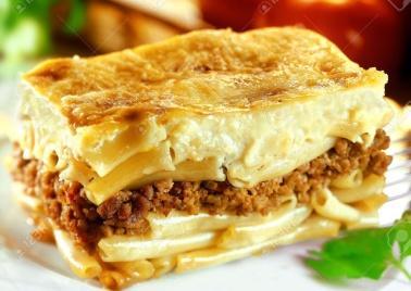 sauce *Pastitso - Ziti pasta baked with seasoned ground beef and $9 cheese, topped with a Béchamel (cream) sauce.