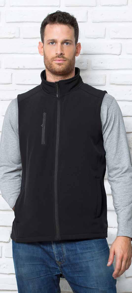 SOFTSHELL VEST REF: softvest Γιλέκο με φερμουάρ. Πλαϊνές τσέπες. 300 γρ. Ext: 95% πολυέστερ / 5% elastano Int: 100% πολυέστερ Full Zip Vest. Side pockets. Three layers breathable membranes.