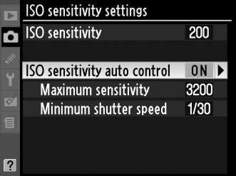 ISO Sensitivity Settings (Ρυθμίσεις ευαισθησίας ISO) κουμπί G C μενού λήψης Ρύθμιση ευαισθησίας ISO (0 74).