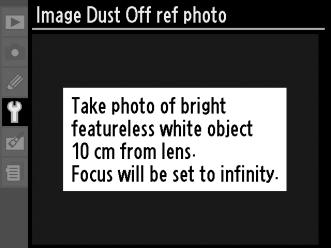 Image Dust off Ref Photo (Απομάκρυνση σκόνης εικόνας) κουμπί G B μενού ρυθμίσεων Λάβετε δεδομένα αναφοράς για την επιλογή Image Dust Off (Απομάκρυνση σκόνης εικόνας) στο Capture NX 2 (διατίθεται