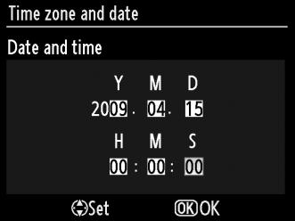 6 Ρυθμίστε την ημερομηνία και την ώρα. Θα εμφανιστεί το παράθυρο διαλόγου που φαίνεται στα δεξιά. Πιέστε το 4 ή το 2 για να επιλέξετε ένα στοιχείο, 1 ή 3 για να το αλλάξετε.