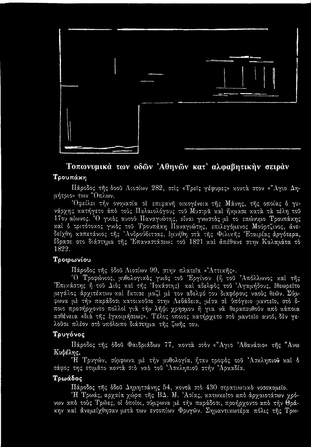 Ό Τροφώνιος, μυθολογικός γυιός τοΰ Έργίνου (ή τοΰ Απόλλωνος καί τής Έπικάστης ή τοΰ Αιός καί τής Ίοκάστης) καί αδελφός τοΰ Άγαμήδους, έθεωρεϊτο μεγάλος άρχιτέκτων καί έκτισε μαζί μέ τον αδελφό του