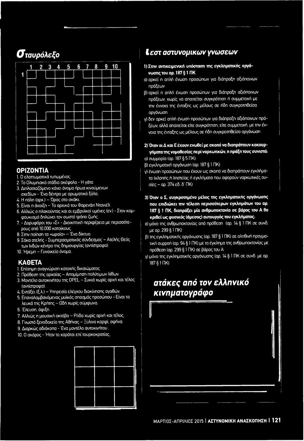 Διπλασιαζόμενο κάνει όνομα ήρωα κινούμενων σχεδίων - Ένα δέντρο με αρωματικό ξύλο, 4. Η πόλη (αρχ.) - Όρος στο σκάκι. 5. Είναι η άνοιξη - Τα αρχικά του Φαρενάιτ Ντανιέλ 6.