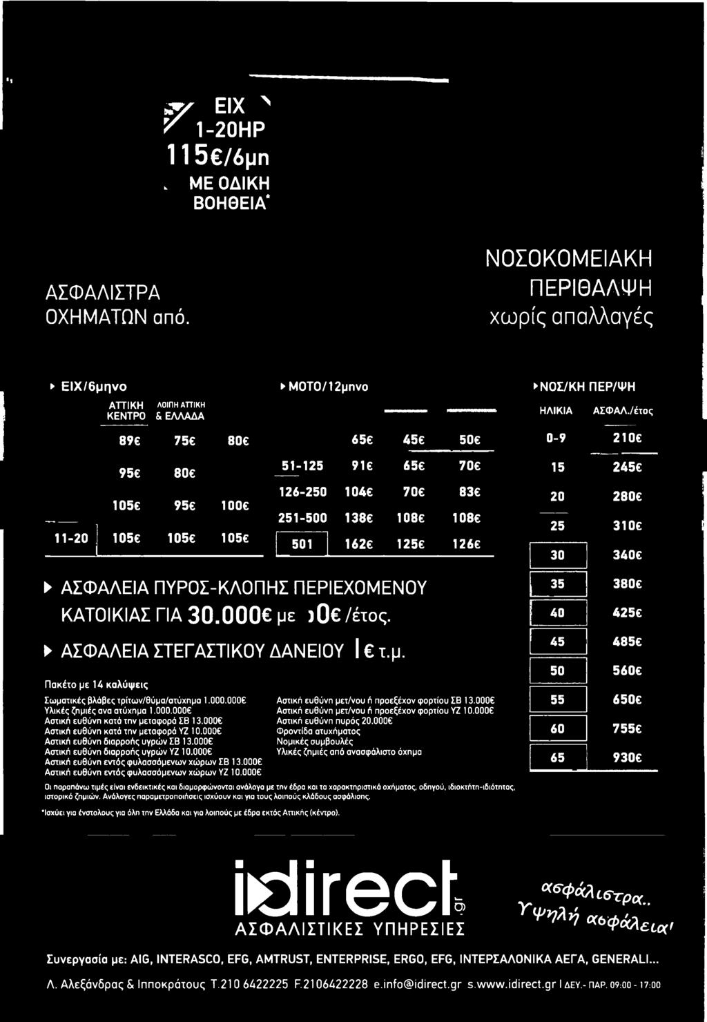 000ε Υλικές ζημιές ανα ατύχημα 1.000.000C Αστική ευθύνη κατά την μεταφορά ΣΒ 13.0006 Αστική ευθύνη κατά την μεταφορά ΥΖ 10.0006 Αστική ευθύνη διαρροής υγρών ΣΒ 13.