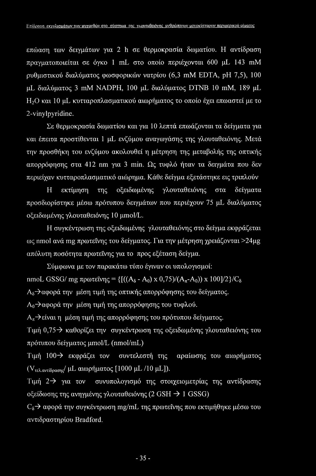 Επίδραση εκγολισιιάτων toy wuyctvodiv στο σύστηιια rnc γ/^ουταθειόνικ ανθρώπιναιν υονοκώτταοοη' περιφερικού aiuottoc επώαση των δειγμάτων για 2 h σε θερμοκρασία δωματίου.