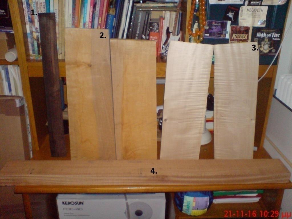 Στάδιο 1: Επιλογή και παραγγελία ξύλων Για τη κιθάρα επιλέχθηκαν: 1) ταστιέρα - έβενος (ebony), 2) σώμα - κοκκινωπή