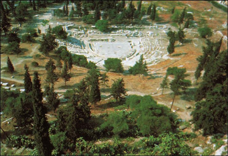 3. Το θέατρο του Διονύσου από το ύψος της Ακροπόλεως. 4 ος αιώνας π.χ. (Φωτ.
