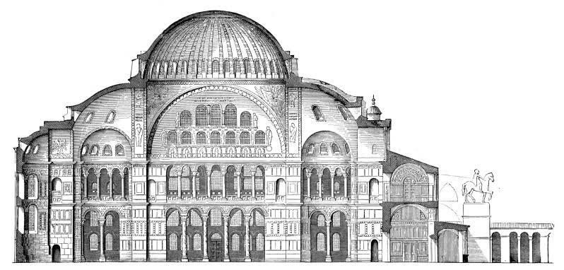 ΑΡΧΙΤΕΚΤΟΝΙΚΗ Το παρόν κτίσμα οικοδομήθηκε τον 6ο αιώνα, επί βασιλείας του Ιουστινιανού Α, από τους μηχανικούς Ανθέμιο και Ισίδωρο.