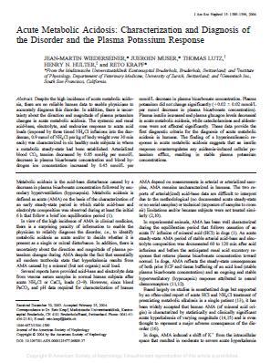 OΞΕΙΑ ΜΕΤΑΒΟΛΙΚΗ ΟΞΕΩΣΗ ΚΛΙΝΙΚΑ ΔΕΔΟΜΕΝΑ Acute Metabolic Acidosis: Characterization and Diagnosis of the Disorder and the Plasma Potassium Response J-M Wiederseiner et al.