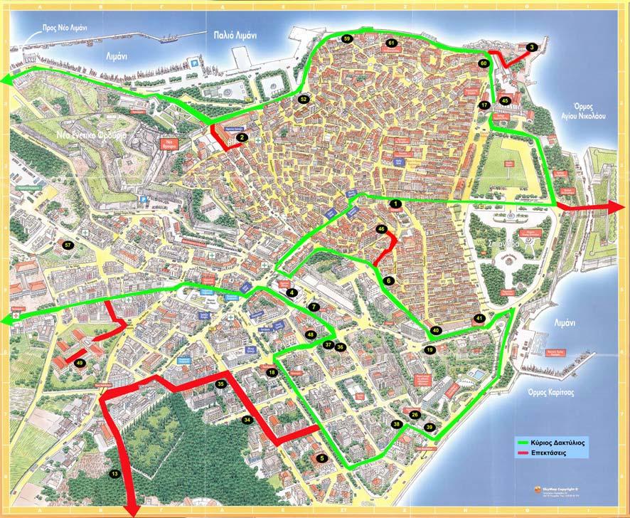Σχήµα 4: Χάρτης αναπαράστασης όδευσης στο κέντρο της πόλης του MAN Κέρκυρας 2.2. Εκσκαφές Θα γίνουν εκσκαφές µε χάνδακες 3 τύπων: X1, Χ2 και Χ3 σύµφωνα µε τις προδιαγραφές.
