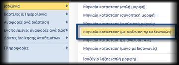 Προοδευτικά Επιπλέον, οι πρώτες 8 στήλες εμφανίζουν τις ποσότητες (καταλήγοντας στην 8 η στήλη ΑΠΟΘΕΜΑ), ενώ οι επόμενες 8 τα κόστη (καταλήγοντας στην 8 η στήλη ΚΟΣΤΟΣ ΜΕΝΟΝΤΩΝ), και ακολουθεί η