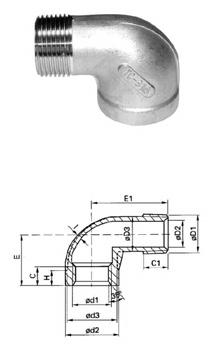 TUBE Screwed fittings 62-1103 Καµπύλη 90, µέσα-έξω βόλτα, κορδονάτη (F/M), Ανοξείδωτη AISI 316 Street elbow 90, Size Spec.