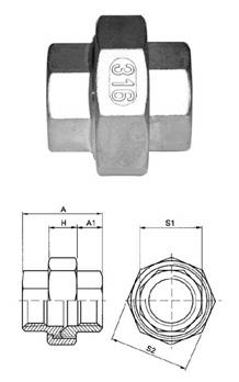 Βιδωτά εξαρτήµατα ΣΩΛΗΝΑ 62-1106 Ρακόρ, µέσα-µέσα βόλτα (F/F), Ανοξείδωτο AISI 316 Union (F/F), St Steel AISI 316 Size Spec.