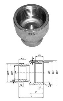 TUBE Screwed fittings 62-1115 Συστολή Αγγλίας, Ανοξείδωτη AISI 316 Red coupling, St Steel AISI 316 ιαστάσεις / Dim 1/4 x 1/8 3/4 x 1/2 11/4 x 3/4 2 x 3/8 21/2 x 11/2 4 x 1 3/8 x 1/8 1 x 1/8 11/4 x 1