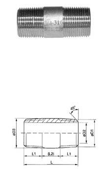 TUBE Screwed fittings 62-1121 Σωληνοµαστός διπλός, Ανοξείδωτος AISI 316 Barrel nipple, St Steel AISI 316 Size Spec.